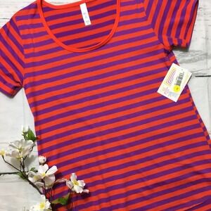 LuLaRoe Classic T Shirt Stripe Orange Purple XS NWT Scoop Neck Soft Knit